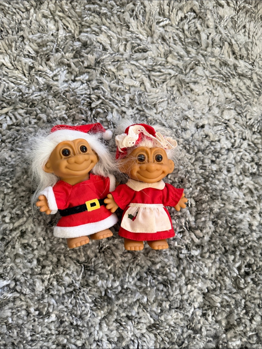 Russ Pair of Red Holiday Troll Dolls with White Hair